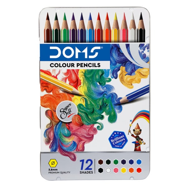 DOMS 12 Colour Pencil Flat Tin Pack