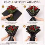 Premium Black Flower Bouquet Wrapping Paper with Gold Edge – Waterproof Floral Wrap Sheets (10-Sheets) - Image 4