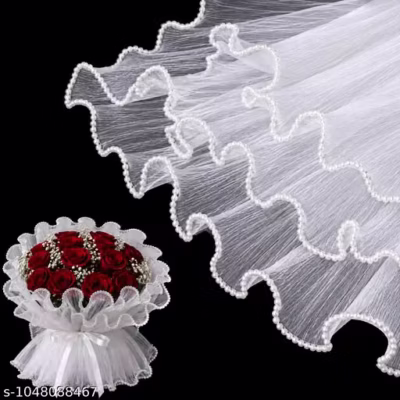 Korean Style White Pearl Lace Organza Ribbon Roll for Flower Bouquet Wrapping & DIY Crafts (3.5 Meter)