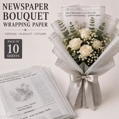 Newspaper Style Bouquet Wrapping Paper | 10 Sheets | 58x58 cm | Gift Wrapping Sheets