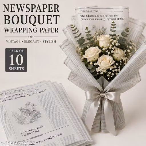 Newspaper Style Bouquet Wrapping Paper | 10 Sheets | 58x58 cm | Gift Wrapping Sheets