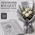 Grey Black Floral Newspaper Wrapping Sheets | 10 Pcs | 58x58 cm | Bouquet, Gift & Flower Wrapping Paper
