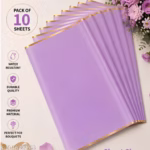10 Pcs Light Purple/Lavender Bouquet Wrapping Paper 58x58cm with Gold Border | Waterproof Flower Wrapping Sheets for Florists & Gift Packing - Image 2
