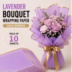 10 Pcs Light Purple/Lavender Bouquet Wrapping Paper 58x58cm with Gold Border | Waterproof Flower Wrapping Sheets for Florists & Gift Packing
