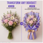 10 Pcs purple Bouquet Wrapping Paper 58x58cm with Gold Border | Waterproof Flower Wrapping Sheets for Florists & Gift Packing - Image 3