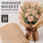 Premium Vintage Newspaper Wrapping Paper with Gold Print | 10 Sheets | 58x58 cm | Bouquet & Gift Wrapping