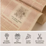 Premium Vintage Newspaper Wrapping Paper with Gold Print | 10 Sheets | 58x58 cm | Bouquet & Gift Wrapping - Image 4