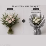 Grey Black Floral Newspaper Wrapping Sheets | 10 Pcs | 58x58 cm | Bouquet, Gift & Flower Wrapping Paper - Image 3