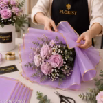 10 Pcs Light Purple/Lavender Bouquet Wrapping Paper 58x58cm with Gold Border | Waterproof Flower Wrapping Sheets for Florists & Gift Packing - Image 4