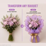 10 Pcs Light Purple/Lavender Bouquet Wrapping Paper 58x58cm with Gold Border | Waterproof Flower Wrapping Sheets for Florists & Gift Packing - Image 3